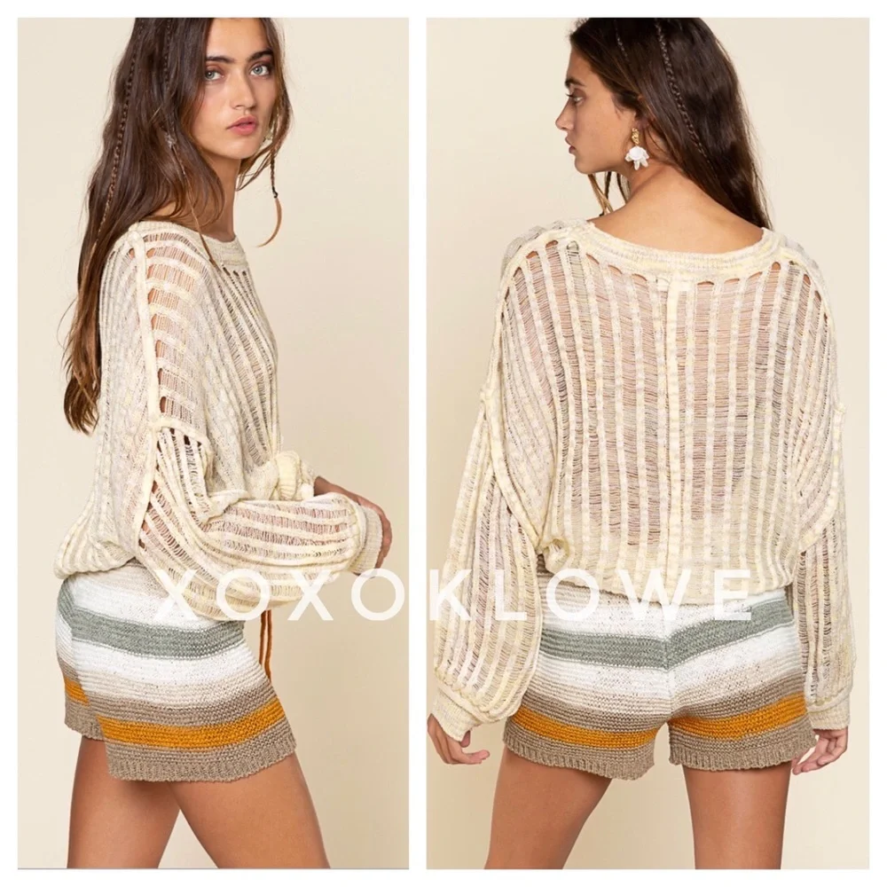 POL Olive Multi Striped Knit Shorts